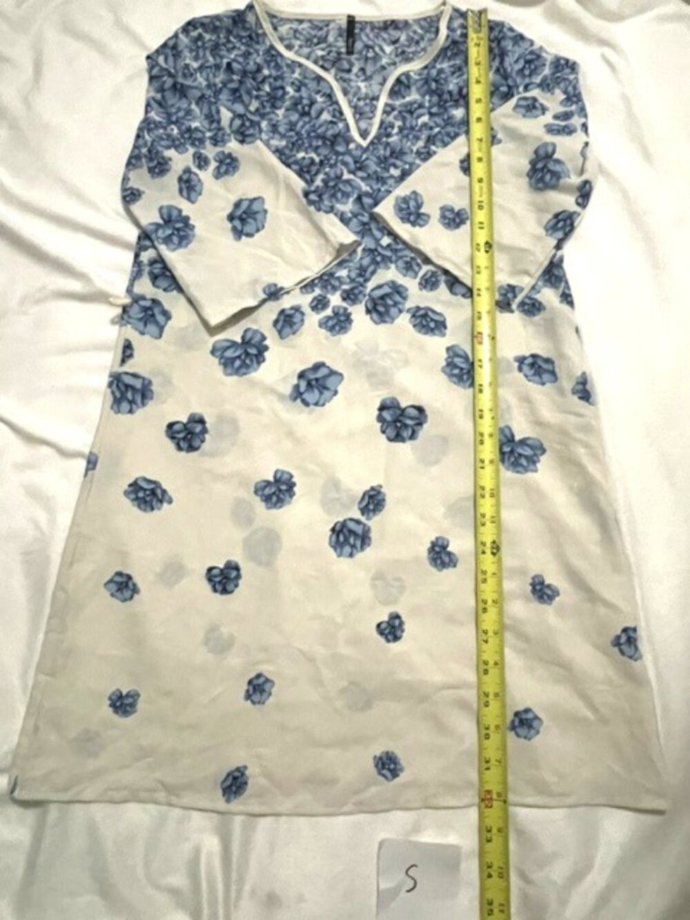 Yoyo 5 Women's Floral Mini Dress V-Neck 3/4 Sleeve, Blue Beige NWOT - Picture 3 of 12